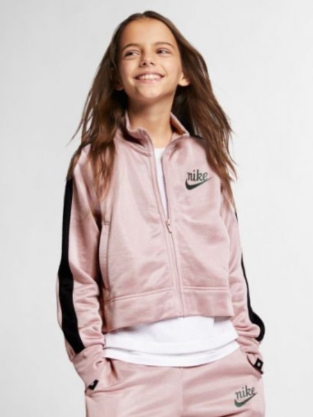 Nike 🟣 Girls Size Large NSW Icon Jacket in Plum Chalk with Black Stripes